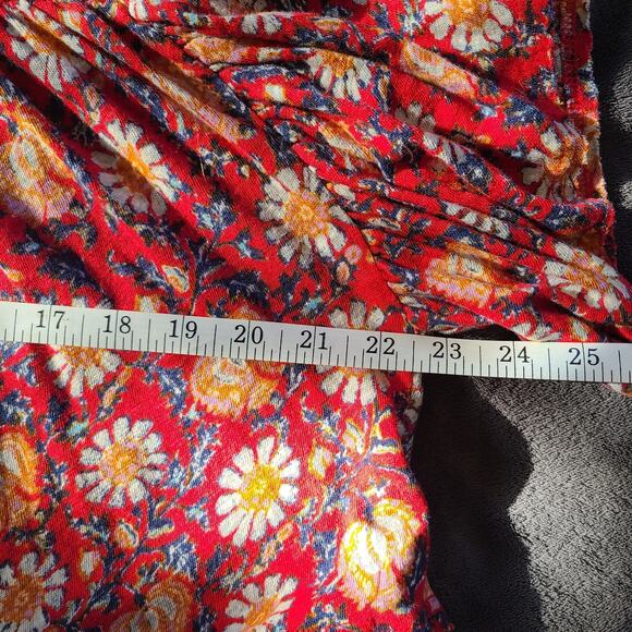 Free People Ruffles Up Shirt Women L Floral Linen Blend Crop Flutter Sleeve Boho - Picture 10 of 11